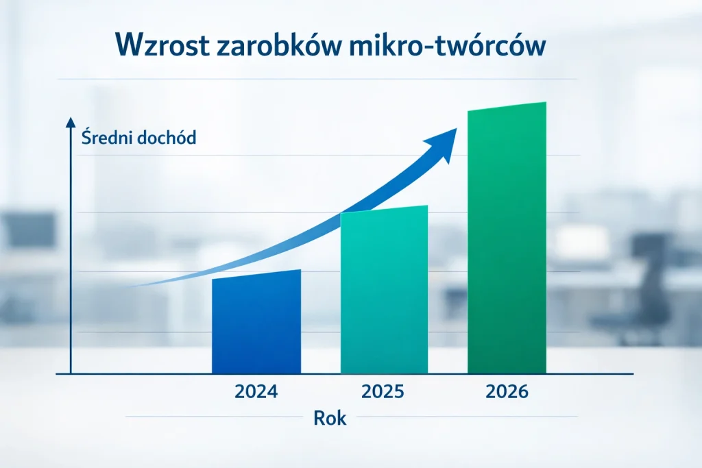 Wykres wzrostu zarobków mikro-twórców 2024-2026