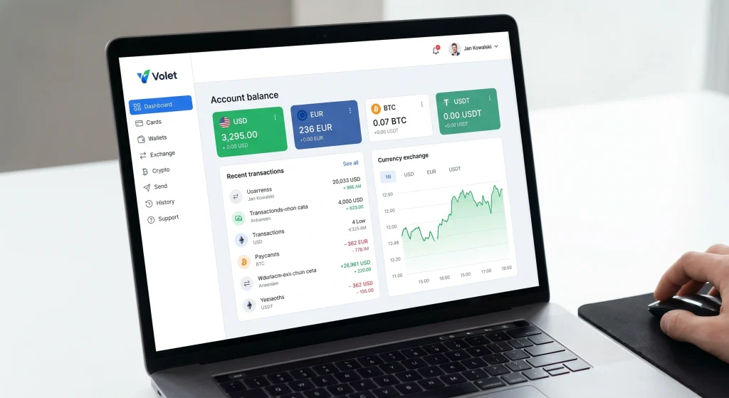 Interfejs platformy Advance Cash (Volet.com) – widok panelu użytkownika.